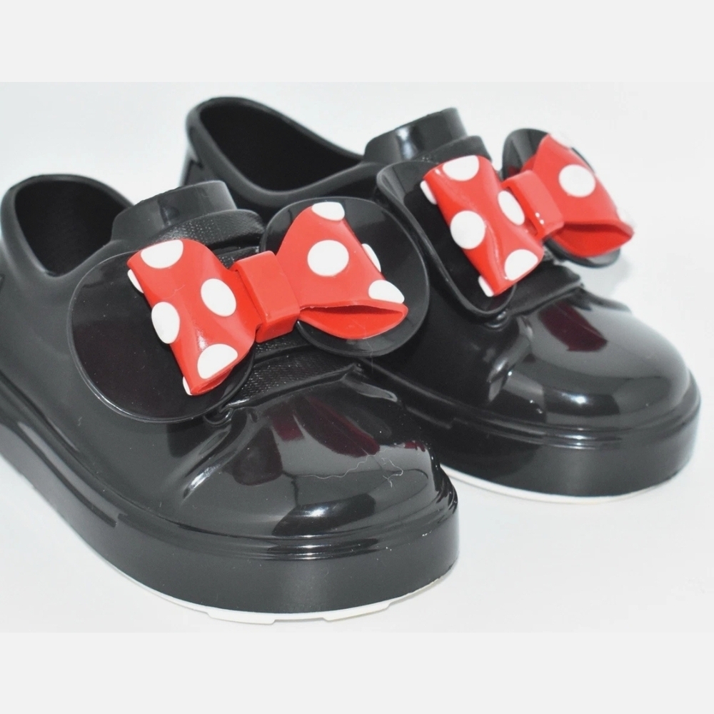 Mini Melissa Mickey & Minnie Mouse Black Rubber Slip On Toddler Girls Shoes (9)
